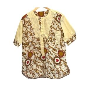 Vintage 70s Mens Mod Atomic Print Shirt Retro Disco Novelty Pattern Short Sleeve